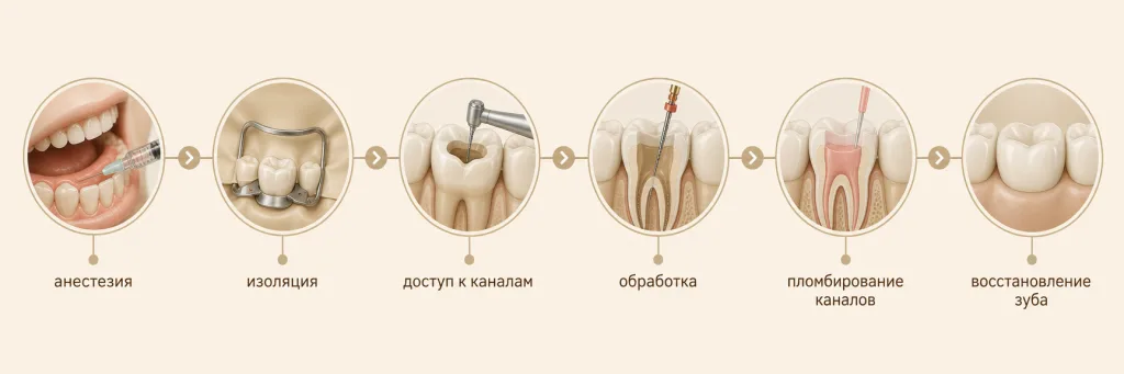 3 этапы лечения пульпита.png Этапы лечения пульпита и обработки корневых каналов