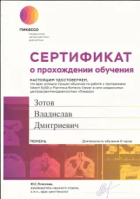 Сертификаты и дипломы Зотов Владислав Дмитриевич