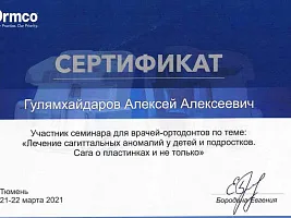 Сертификаты и дипломы Гулямхайдаров Алексей Алексеевич