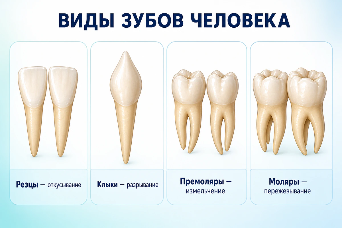 Резцы, клыки, премоляры и моляры человека