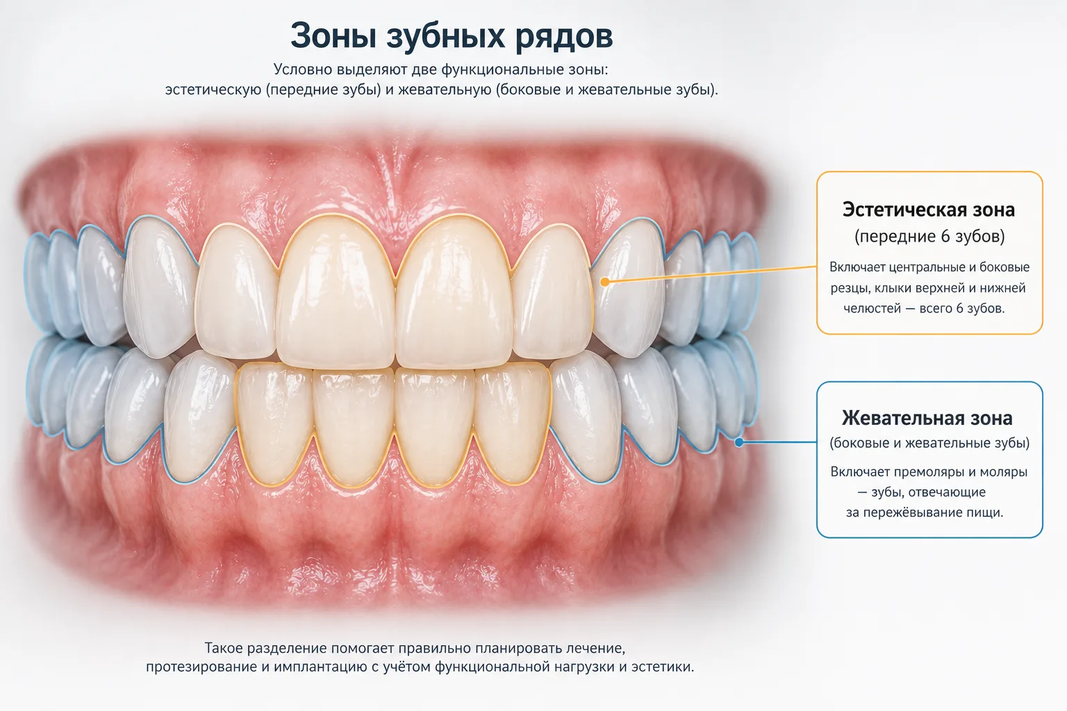 Эстетическая и жевательная зоны зубных рядов