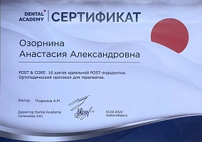 Сертификаты и дипломы Озорнина Анастасия Александровна